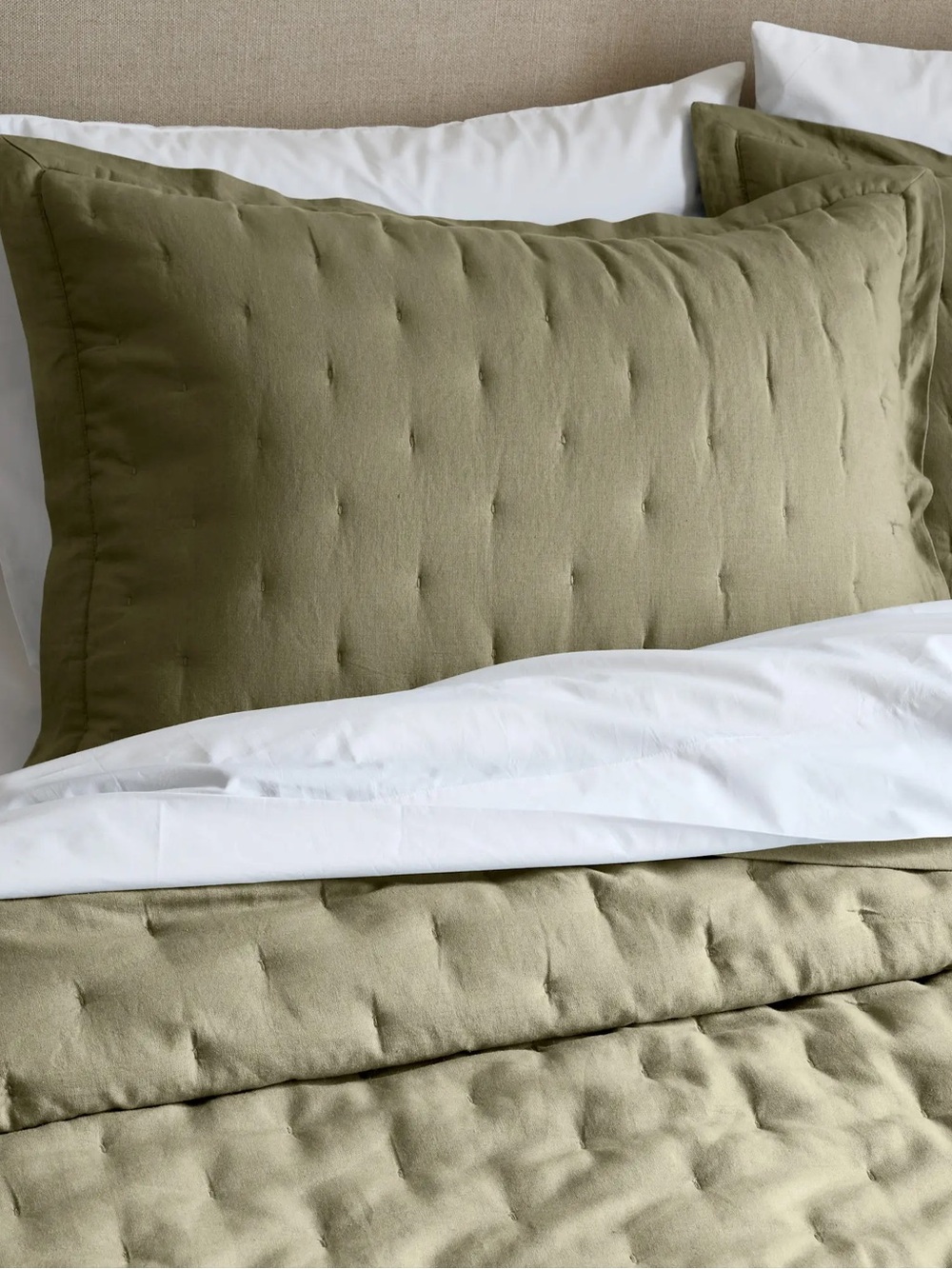 NEW QUince European Linen Dream Quilted Sham Set, King Willowleaf $70